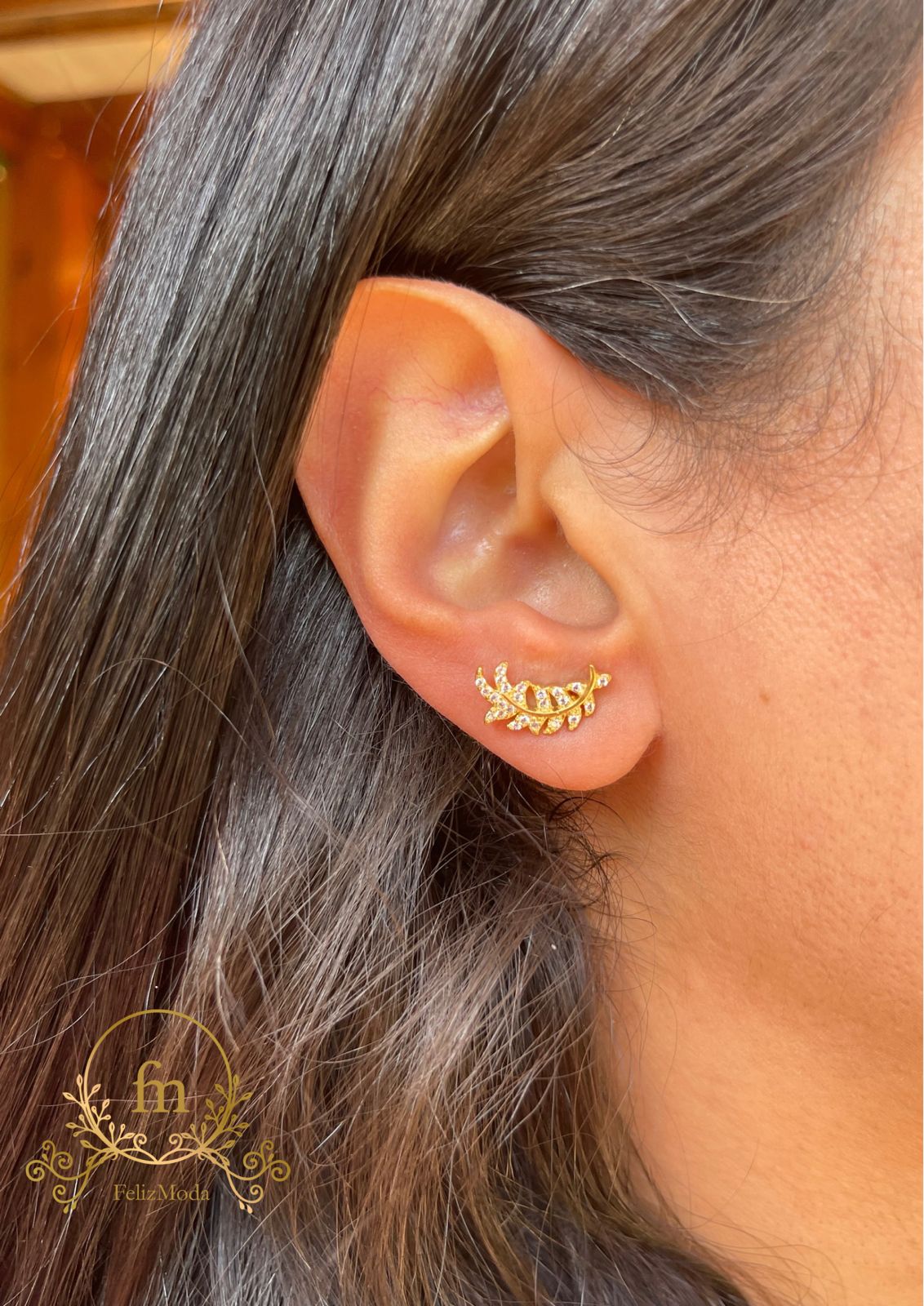 Tree leaf silver earrings gold plated