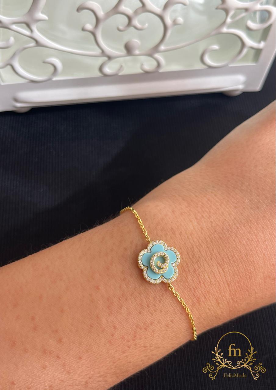 Flower silver bracelet gold plated