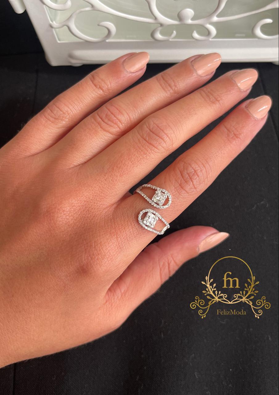 Two long pendants silver ring with zircon stones free size