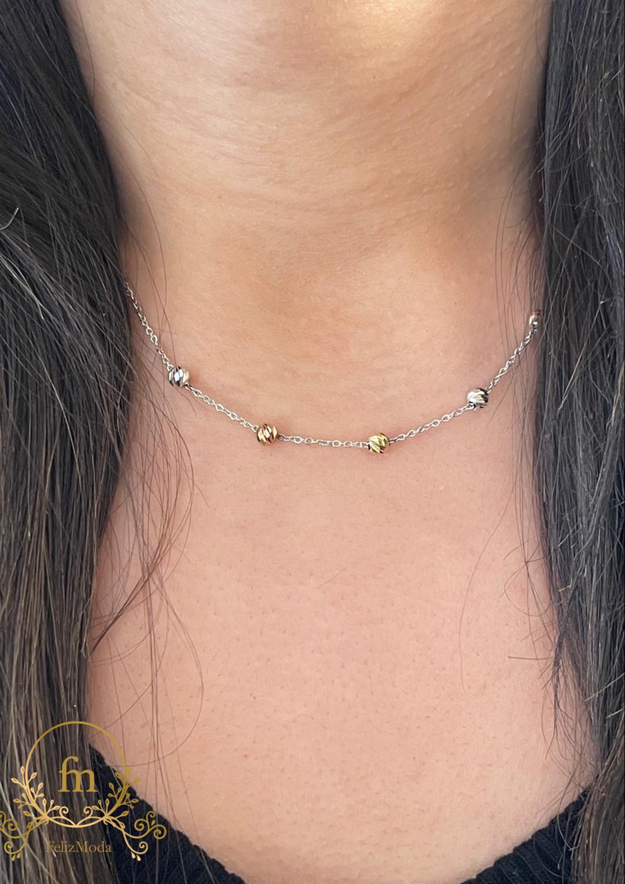 Colorful beads silver necklace