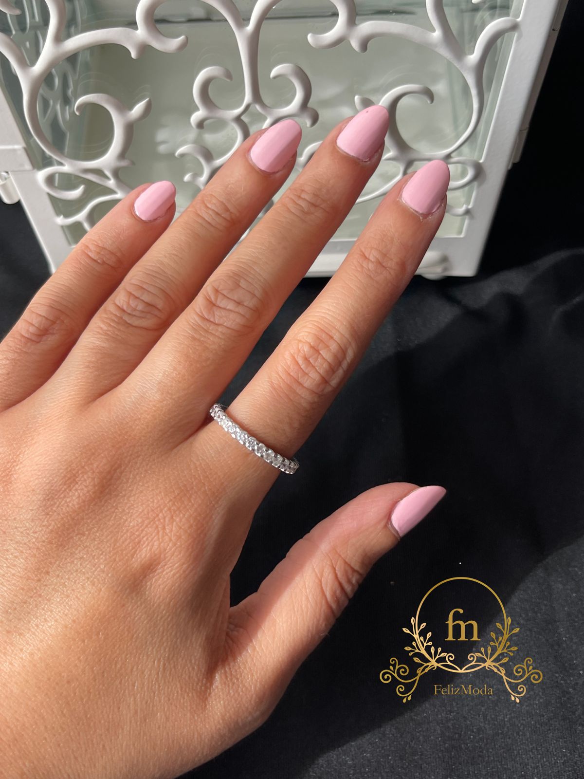 Full silver band of zircon stones
