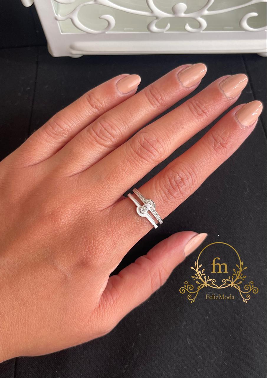 Crystal eye two sided silver ring free size