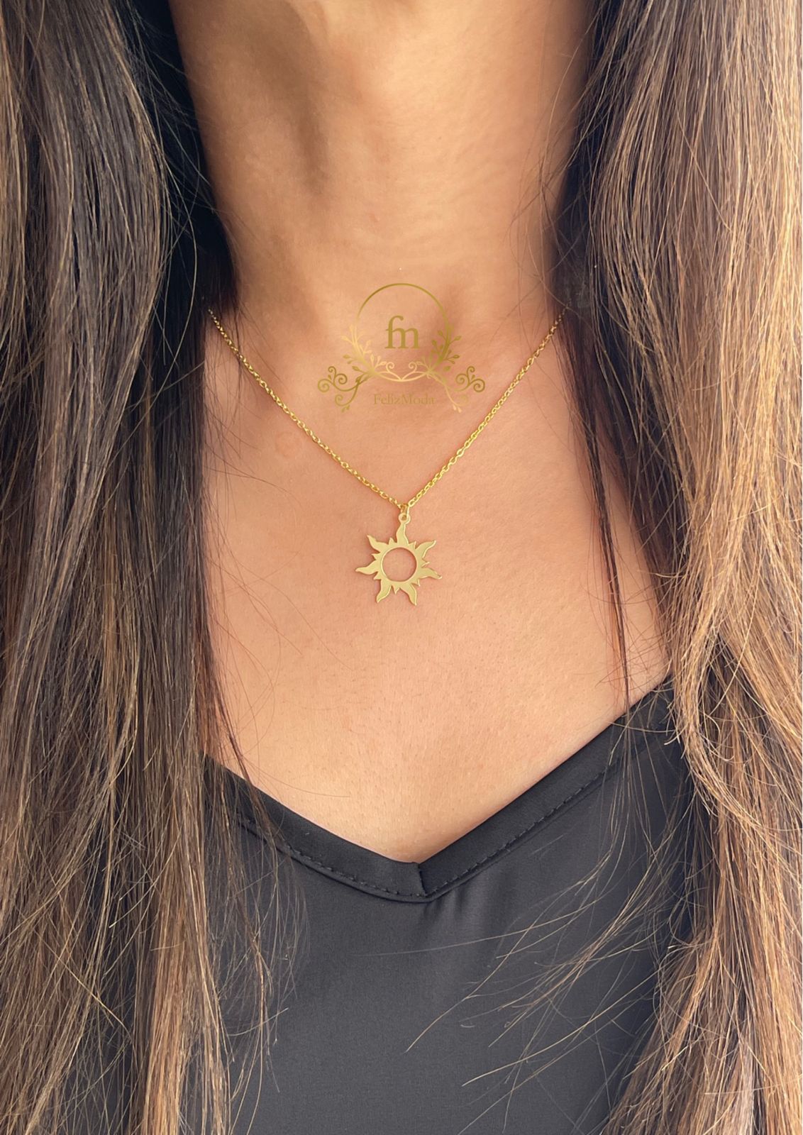 Sun rays silver necklace gold plated