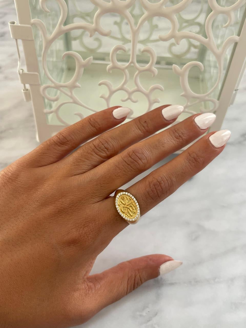 سعادة Silver ring gold plated with zircon stones