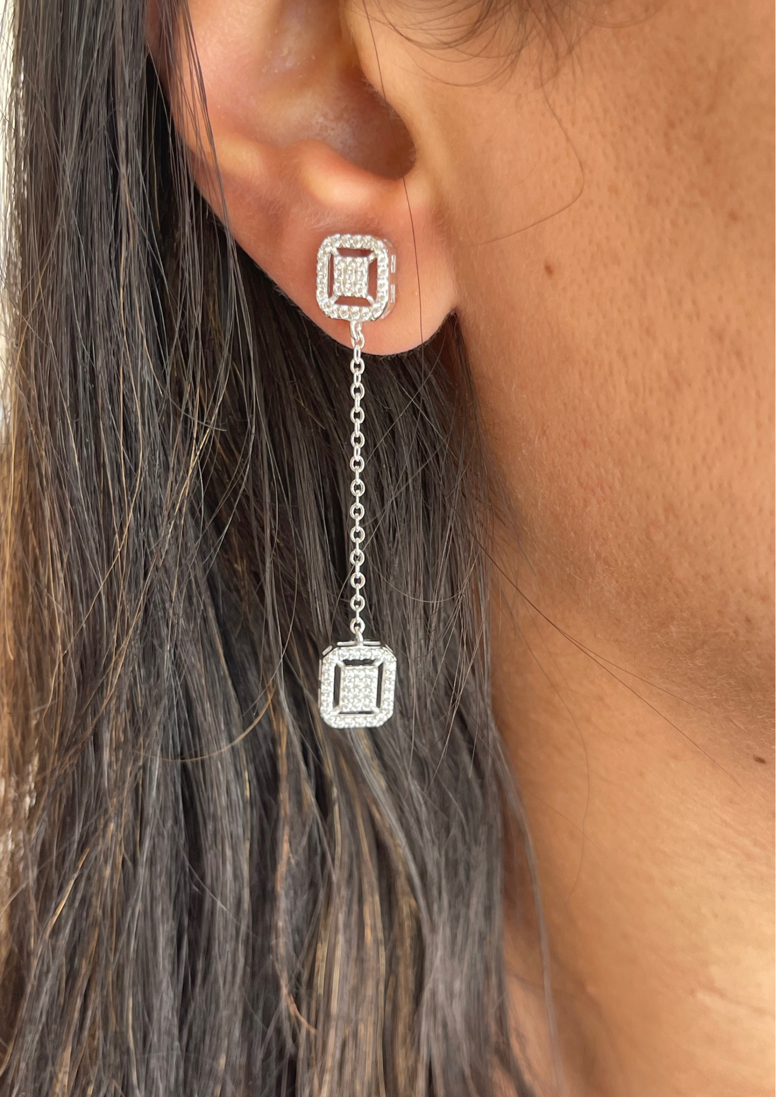 Two square stones silver earrings - FM07