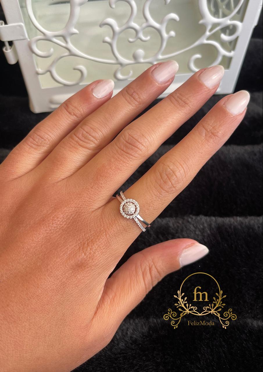 Round stone double band silver ring