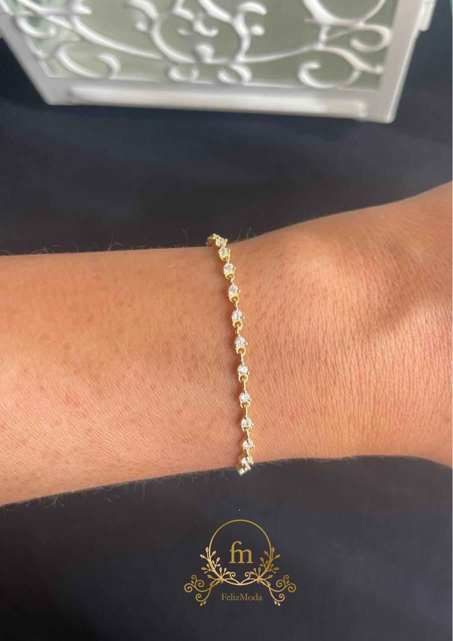 Silver bracelet gold plated with silver stones