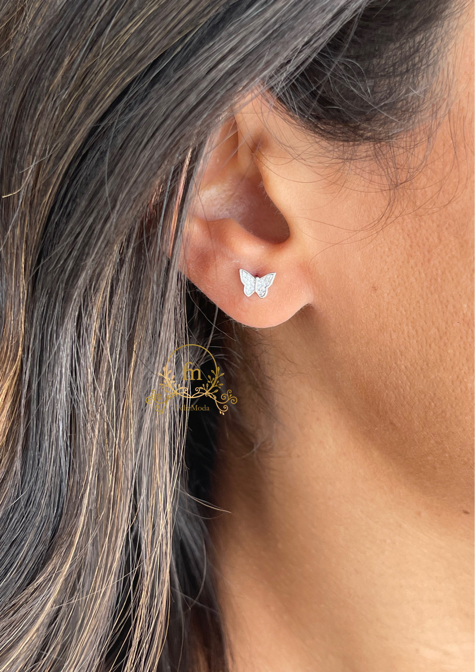 Small butterfly silver earrings