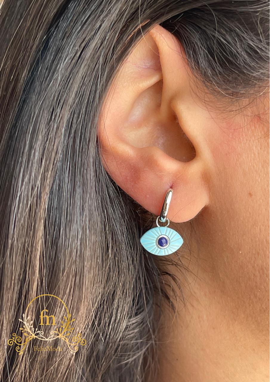Fayrouz eye silver blue stone silver earrings