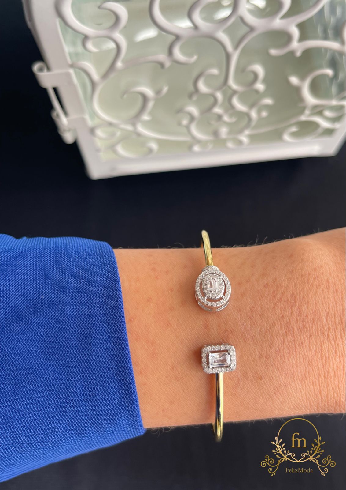 Round and square silver bangle gold plated