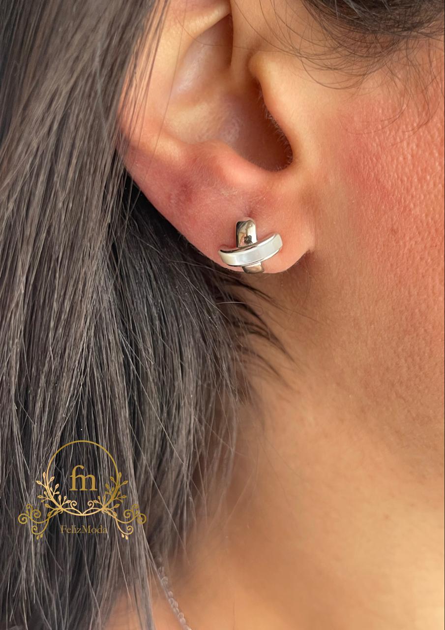 X silver earrings one side plain and one pearl