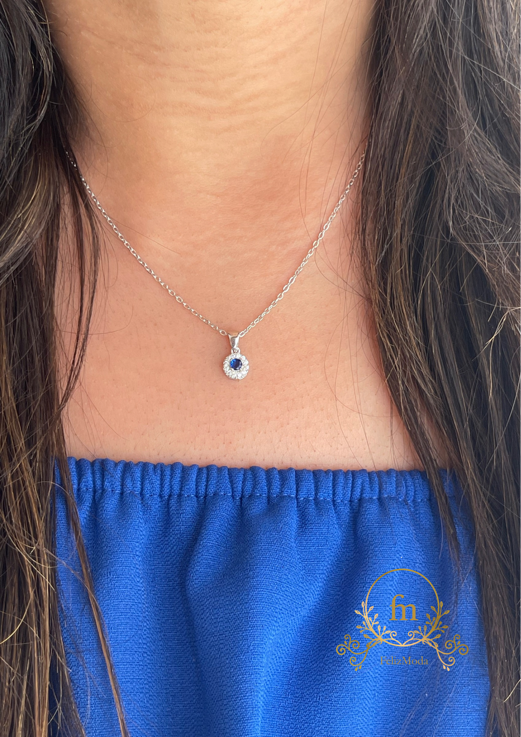 Round blue stones silver necklace-NK11