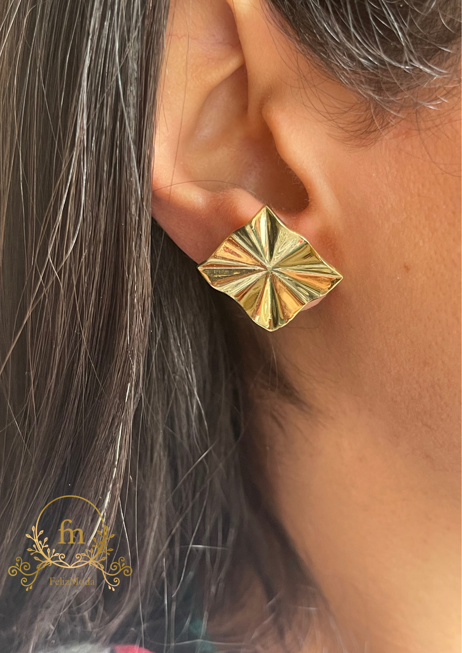 Irregular square silver earrings gold plated