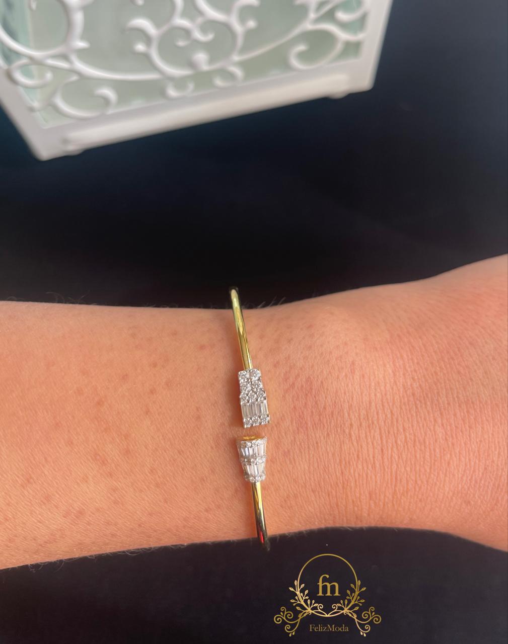 Two long stones silver bangle gold plated