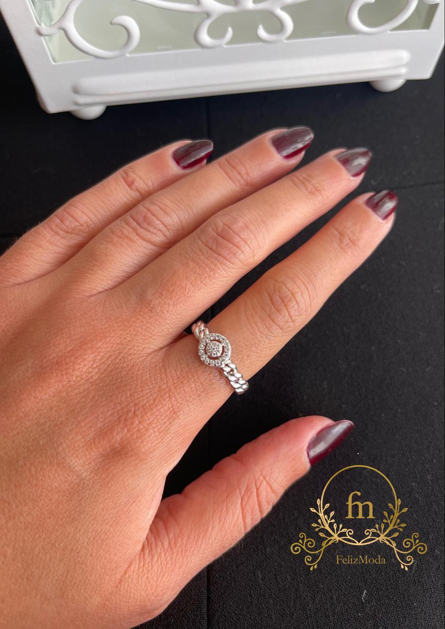 Round zircon stones braided silver ring