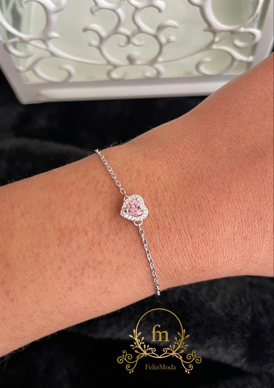 Light pink heart silver bracelet