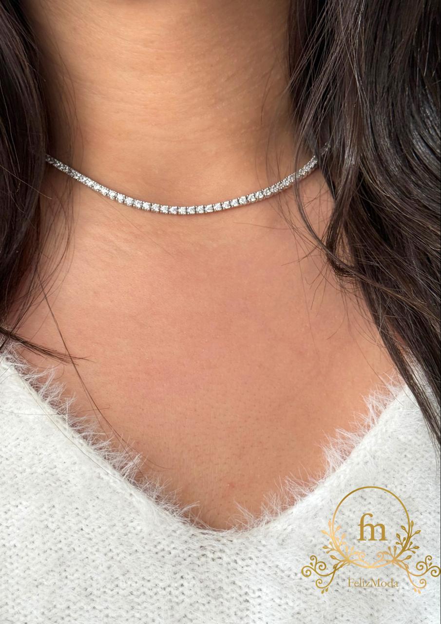 Tennis silver necklace zircon stones 2MM, 42CM