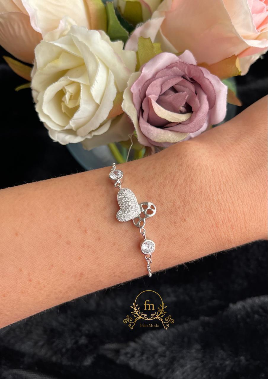 Butterfly heart silver bracelet