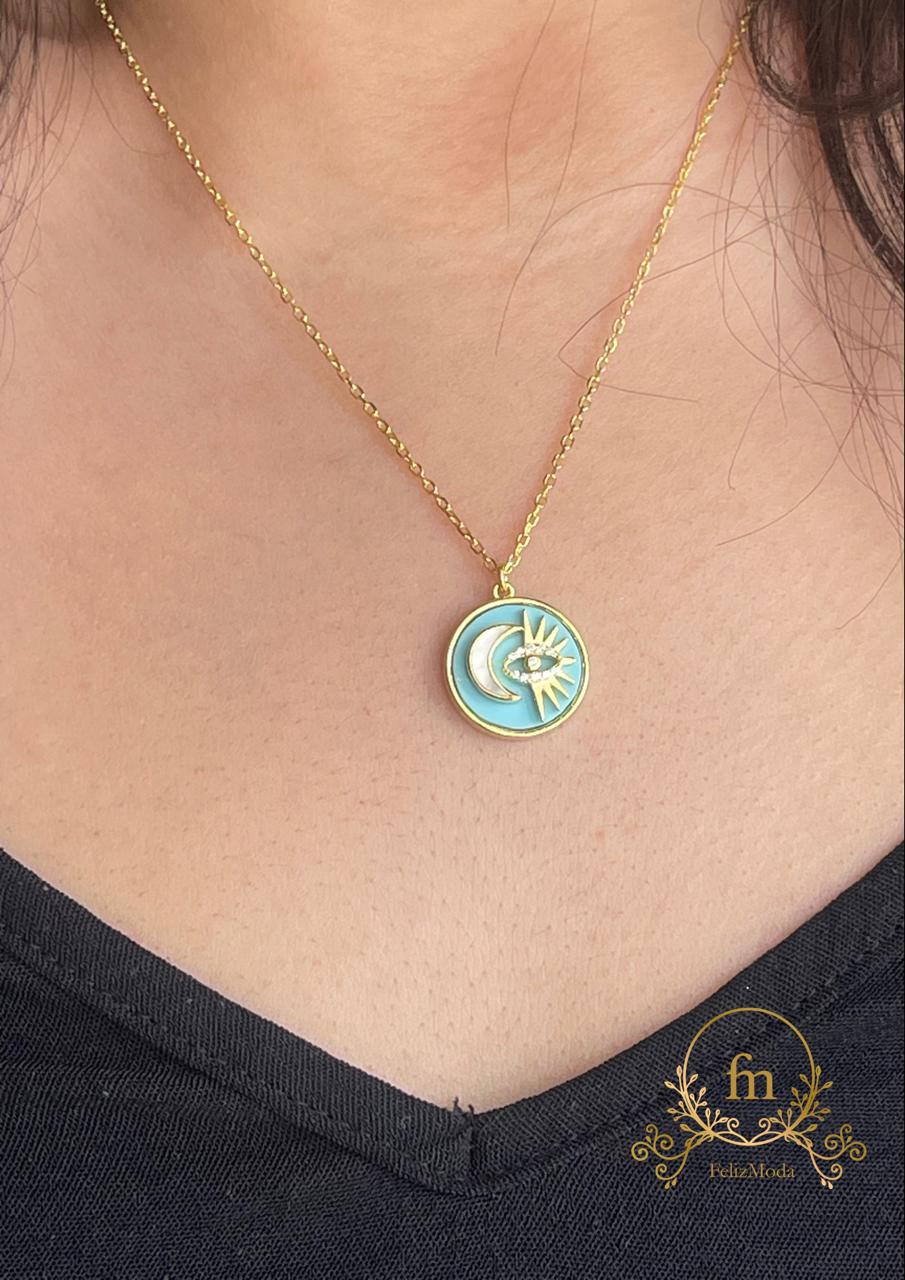 Sun and moon Fayrouz silver necklace gold plated