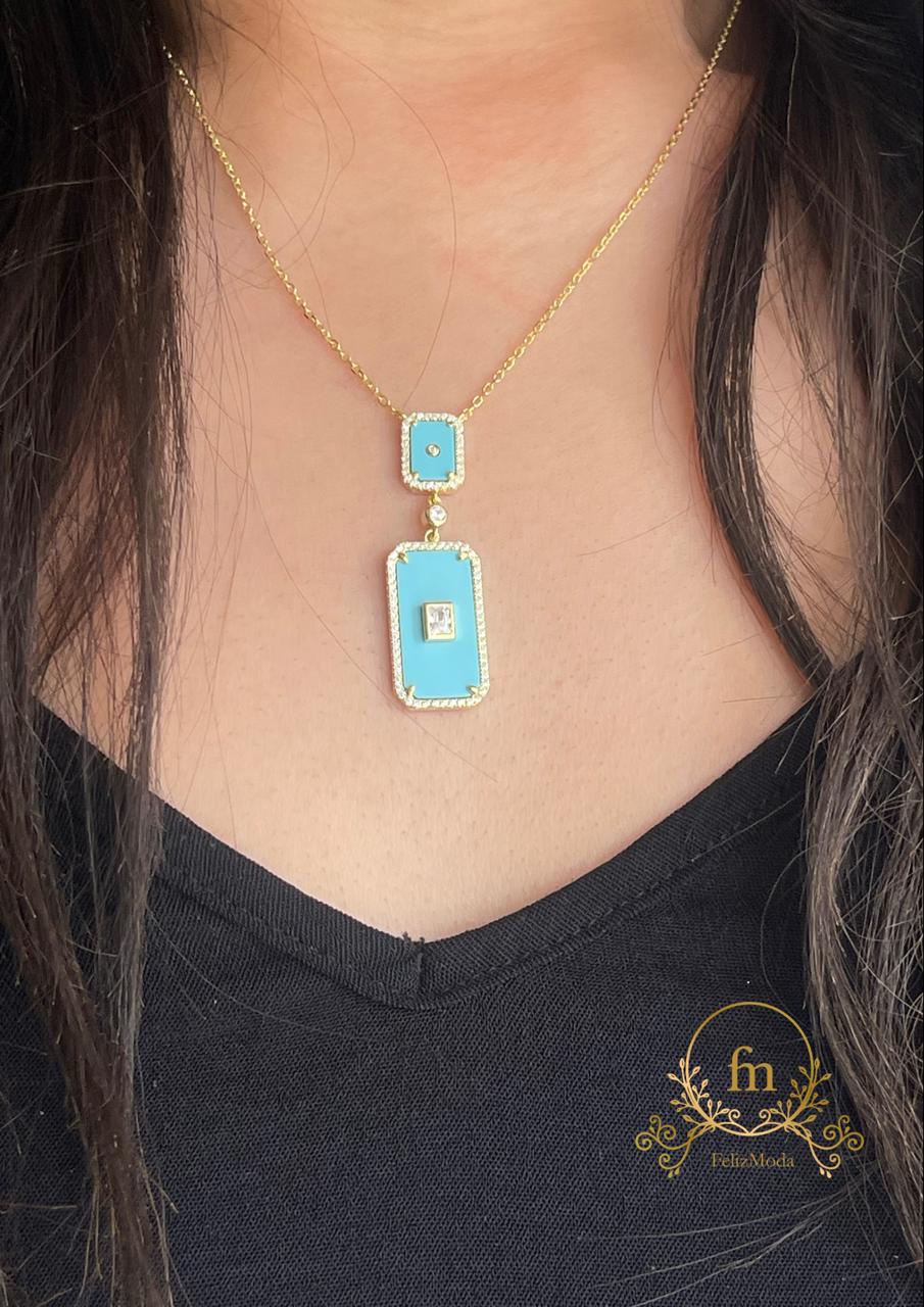 Two Fayrouz rectangle stones silver necklace gold plated