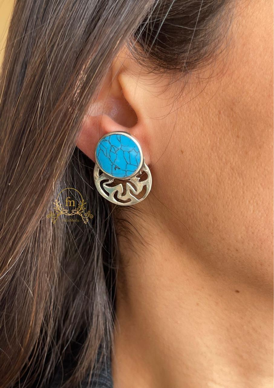 Turquoise stone silver earrings