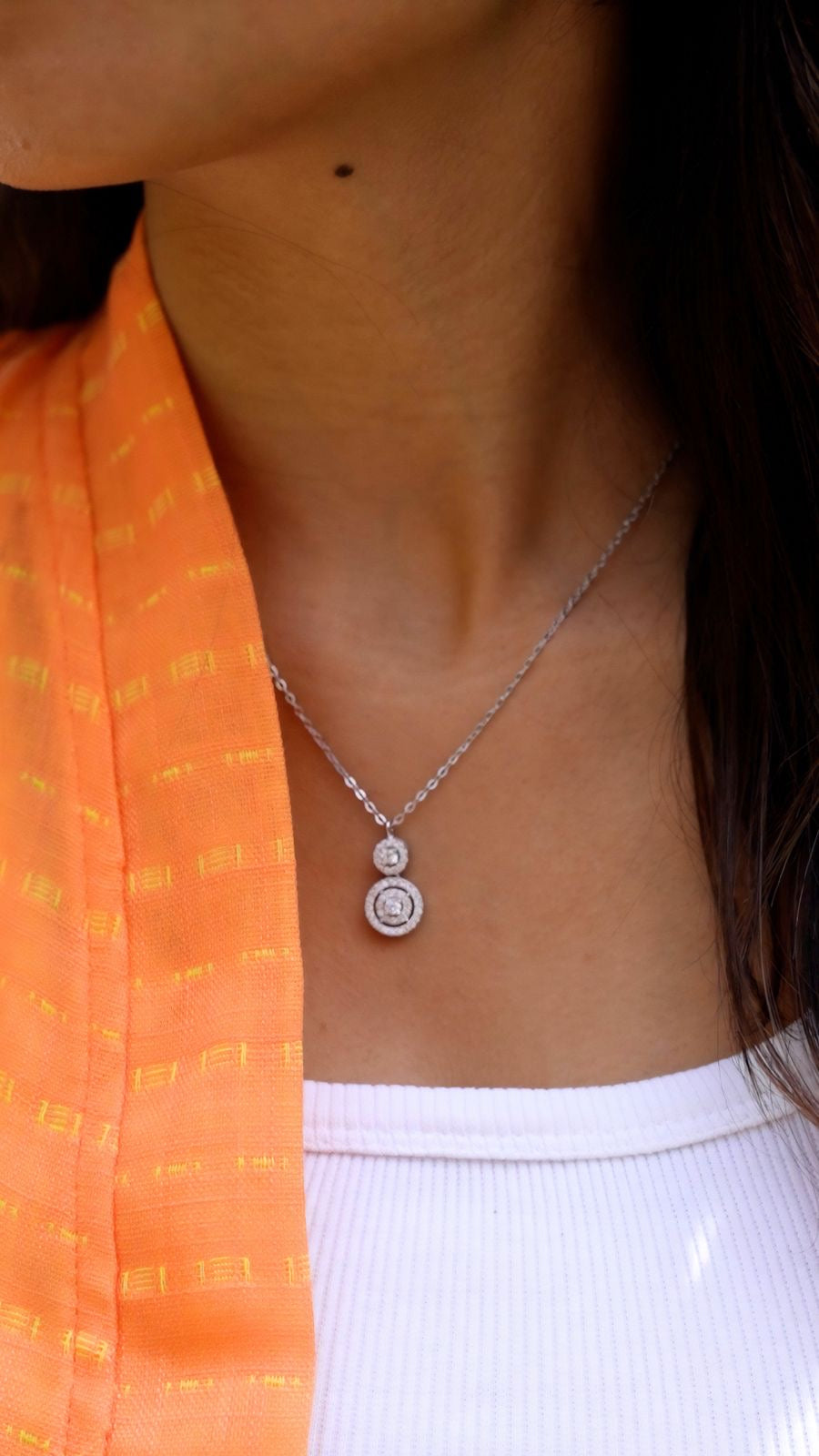 Two stones silver necklace with zircon stones- NK18 - FM53