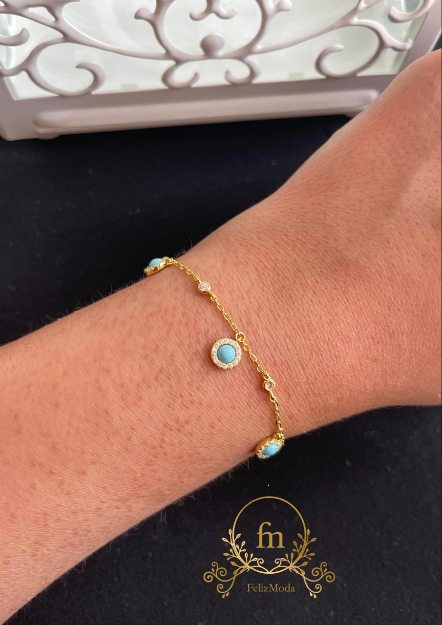 Round Fayrouz and silver stones silver bracelet gold plated