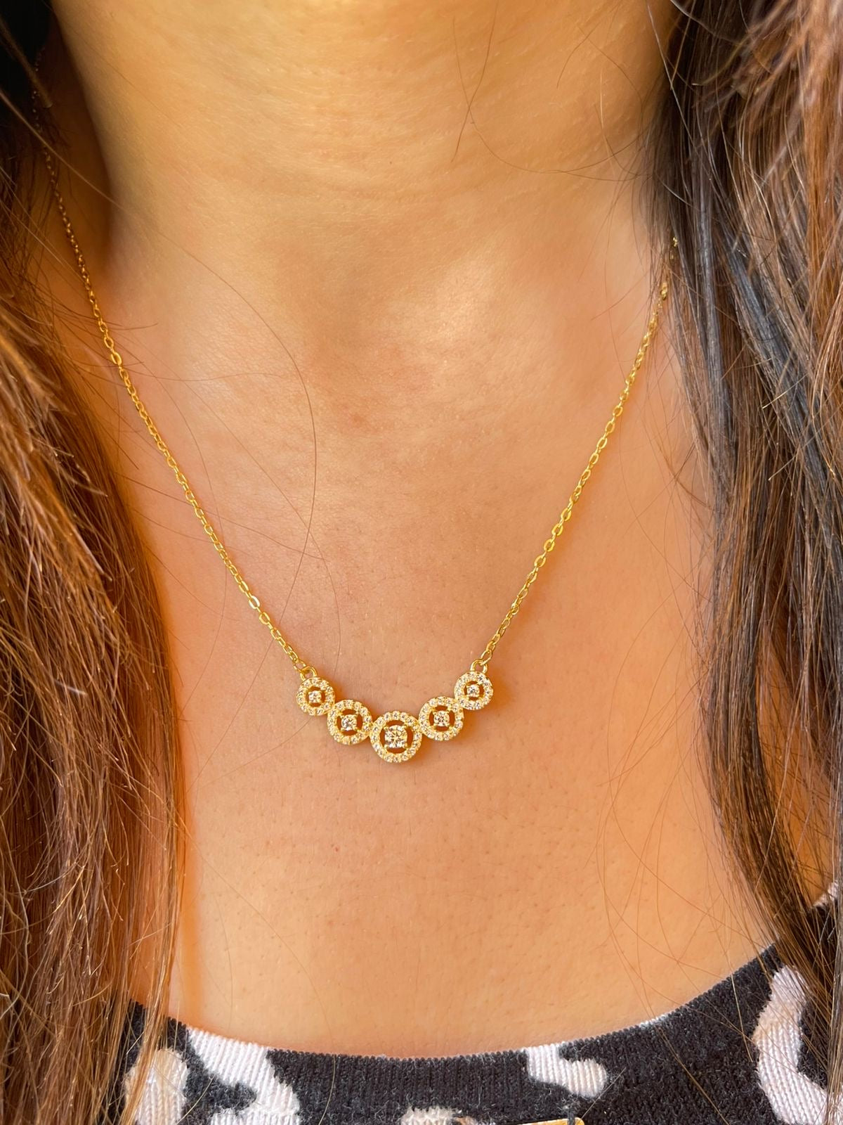 Five round zircon stones  silver necklace gold plated