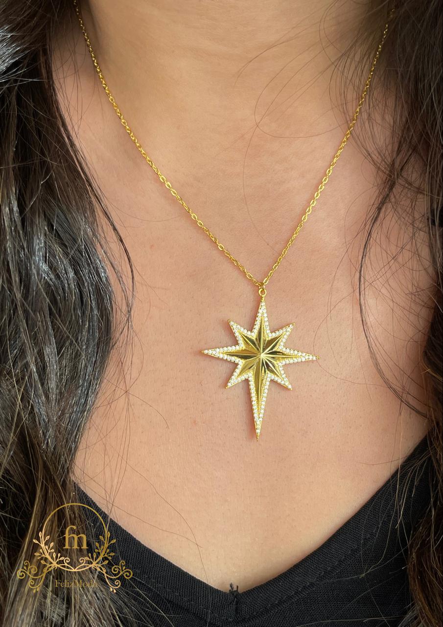 Medium north star silver necklace gold plated -FM04
