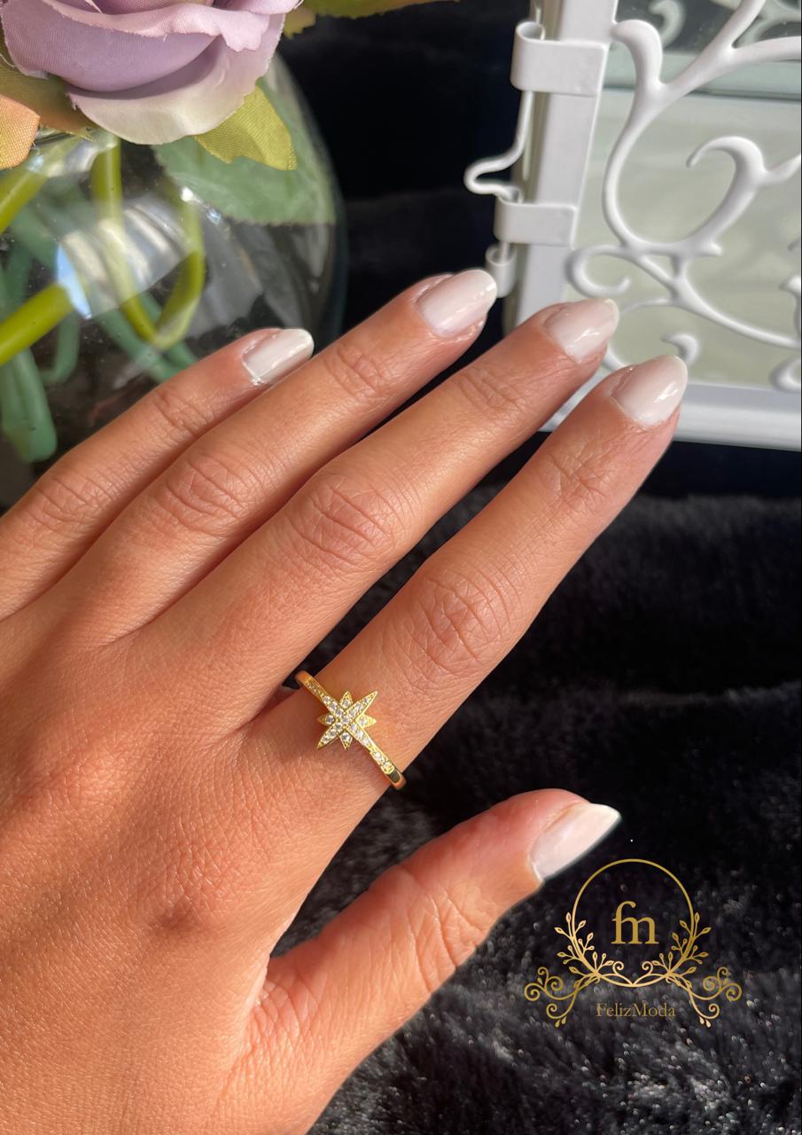 Star silver ring gold plated