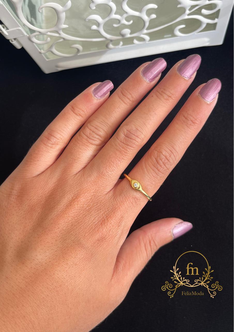 Eye silver ring gold plated with zircon stone free size