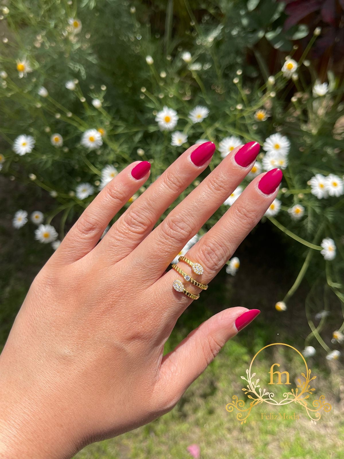 Silver layered ring with two oval zircon stones gold plated