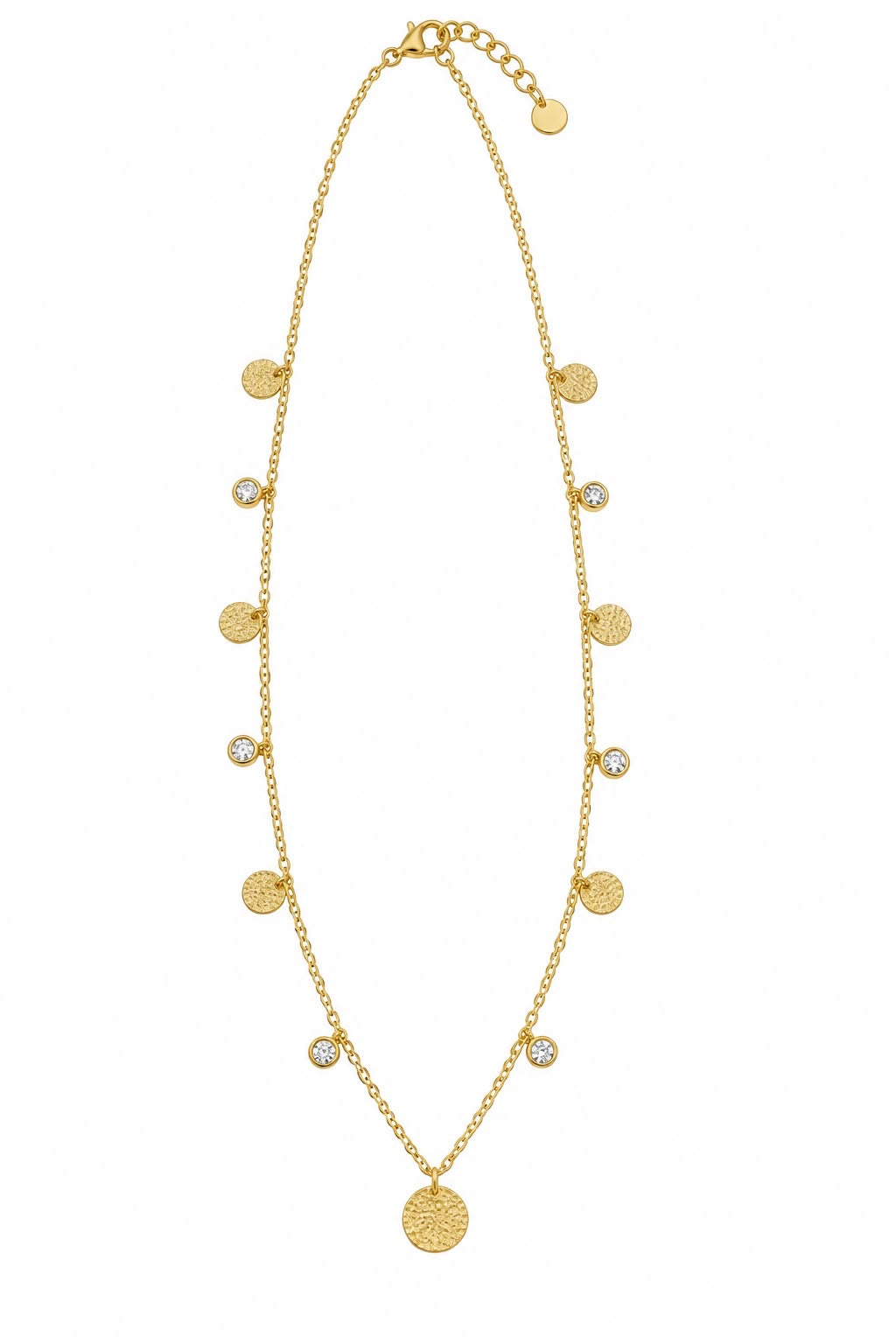Multiple circles and crystals silver necklace gold plated -FM06