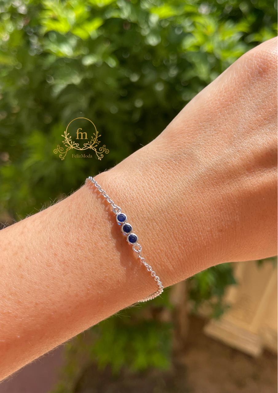 Three blue stones silver bracelet