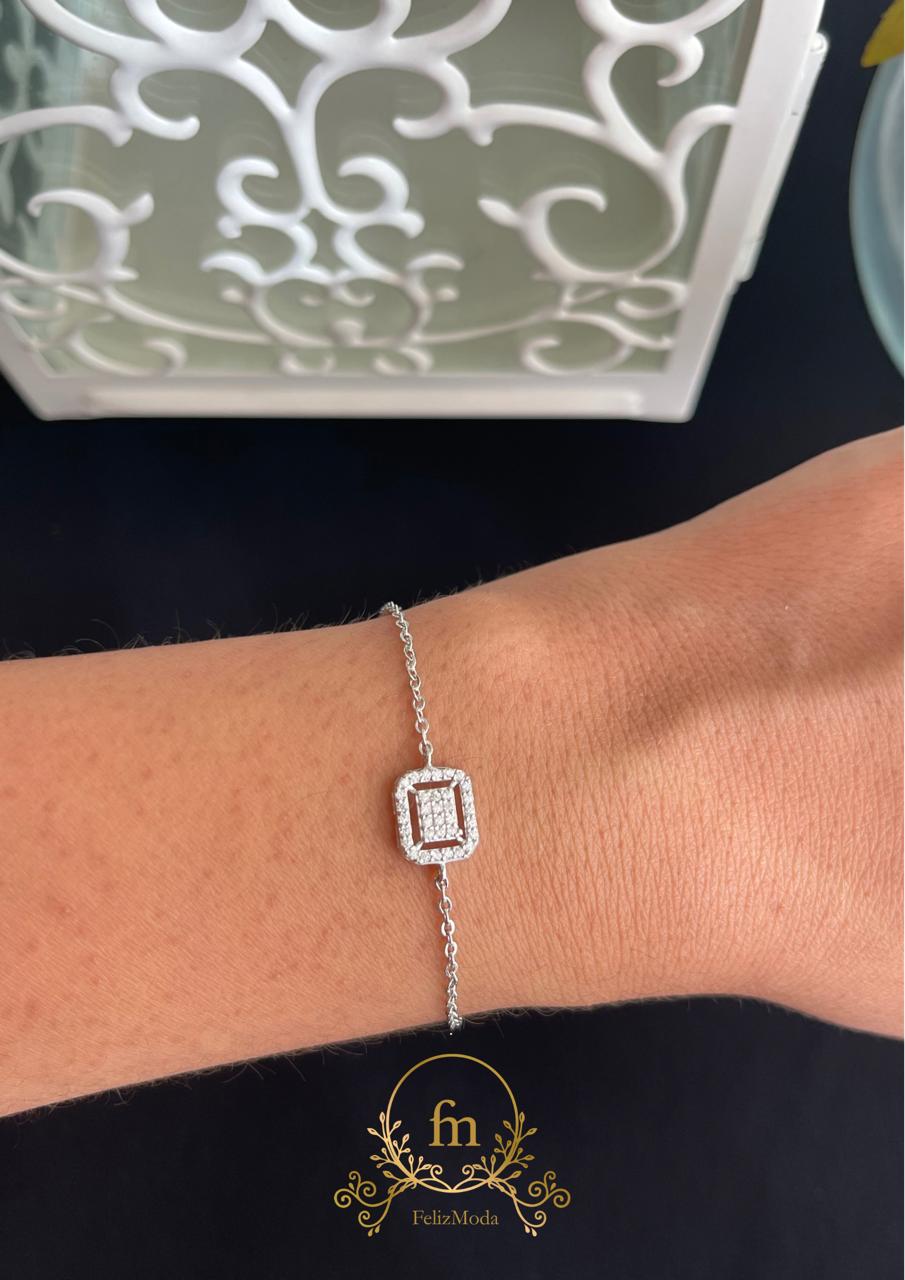 Square silver bracelet zircon stones-BR11