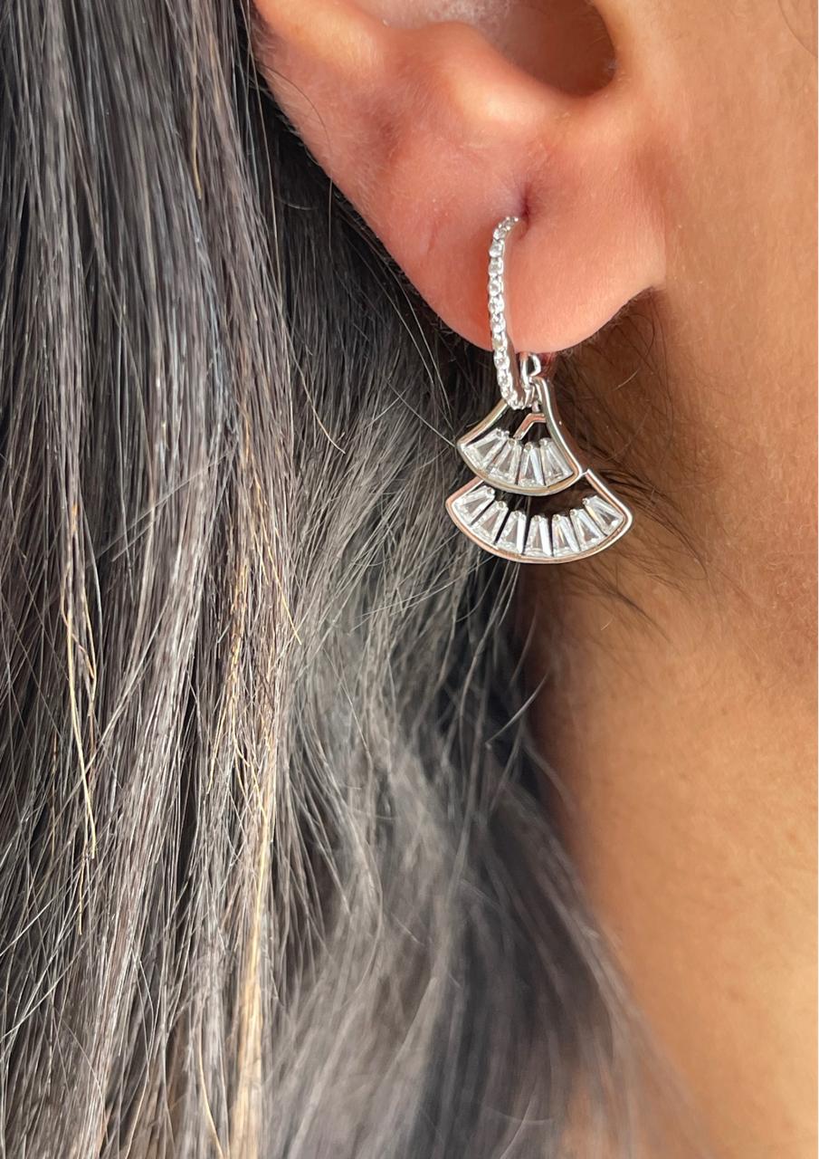 Two layered crystals silver earrings