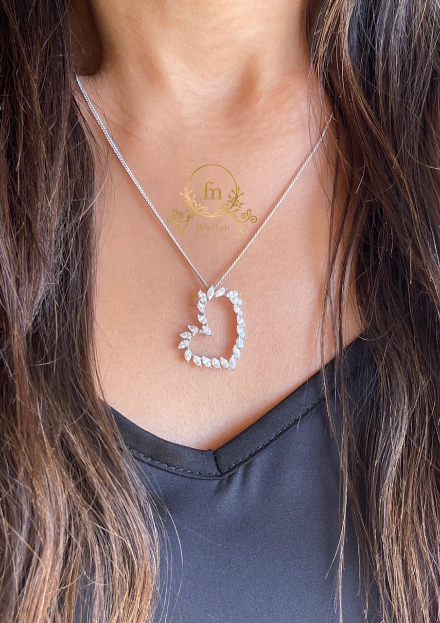 Heart stones silver necklace - MODA03