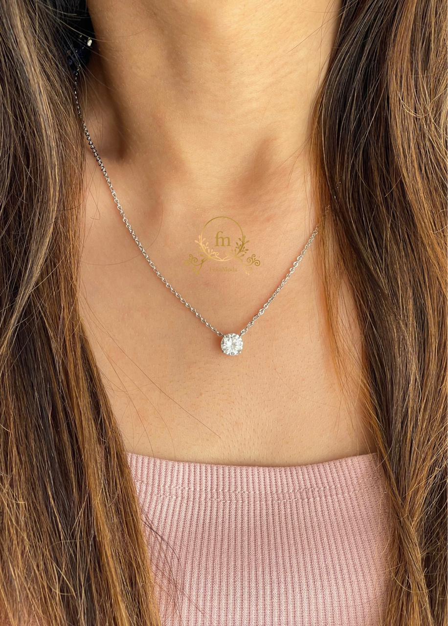 Zircon stone silver necklace - moda021