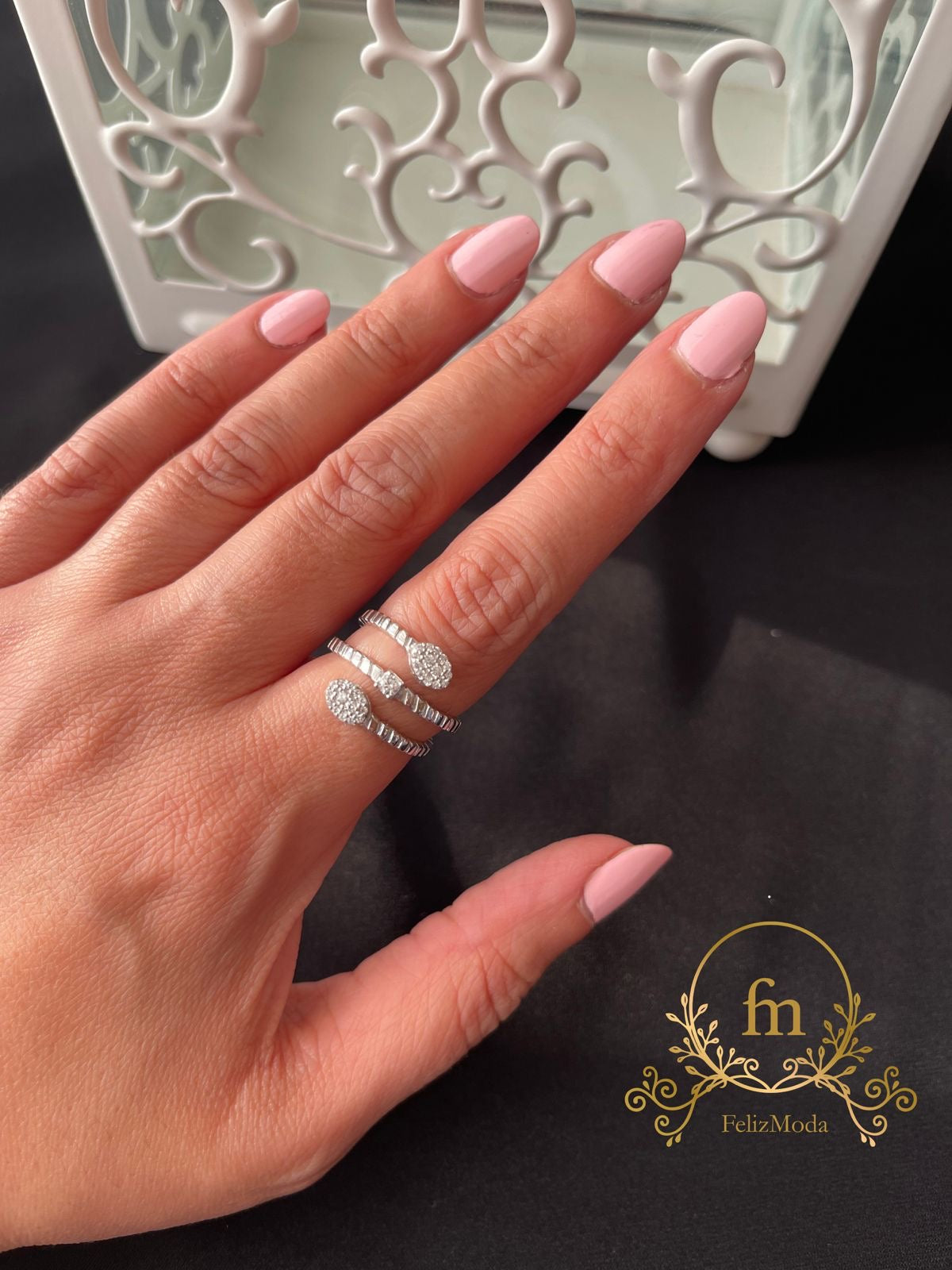 Multiple layers with 2 sides oval zircon ring