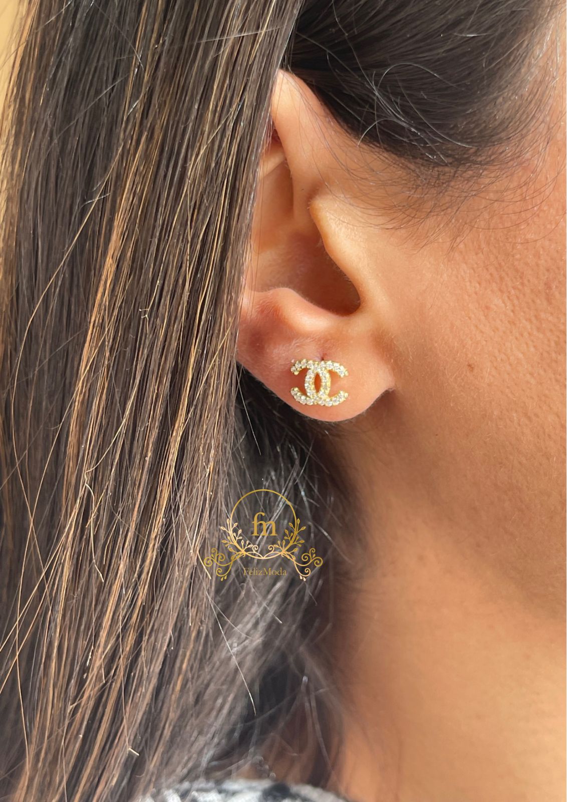 Two connected circles silver earrings gold plated
