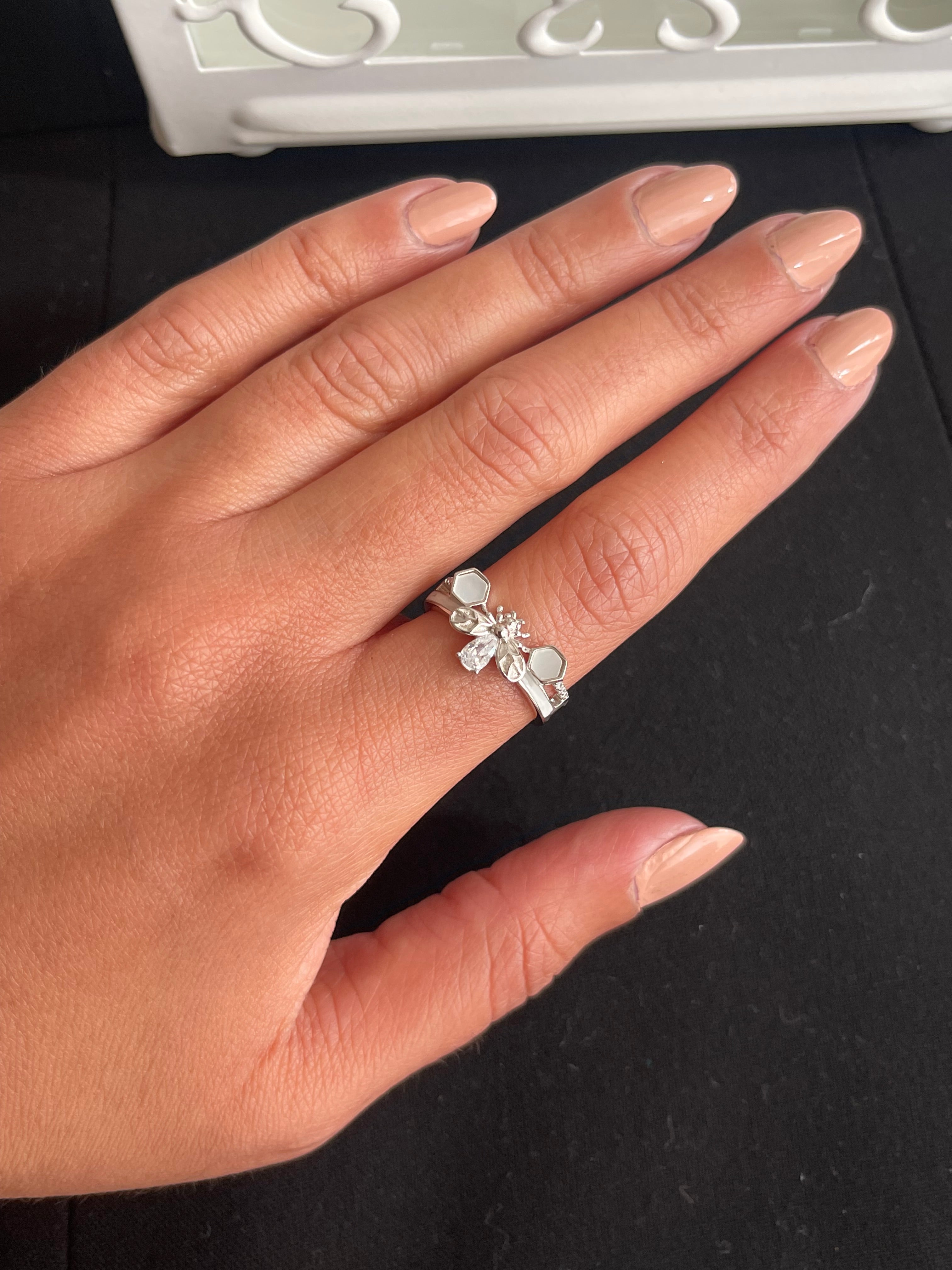 Bee silver ring free size adjustable