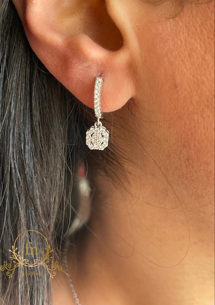 Square zircon stone silver earrings