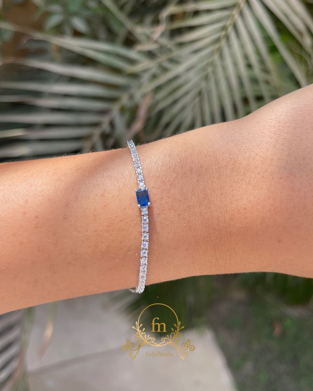 Blue zircon stone silver tennis bracelet