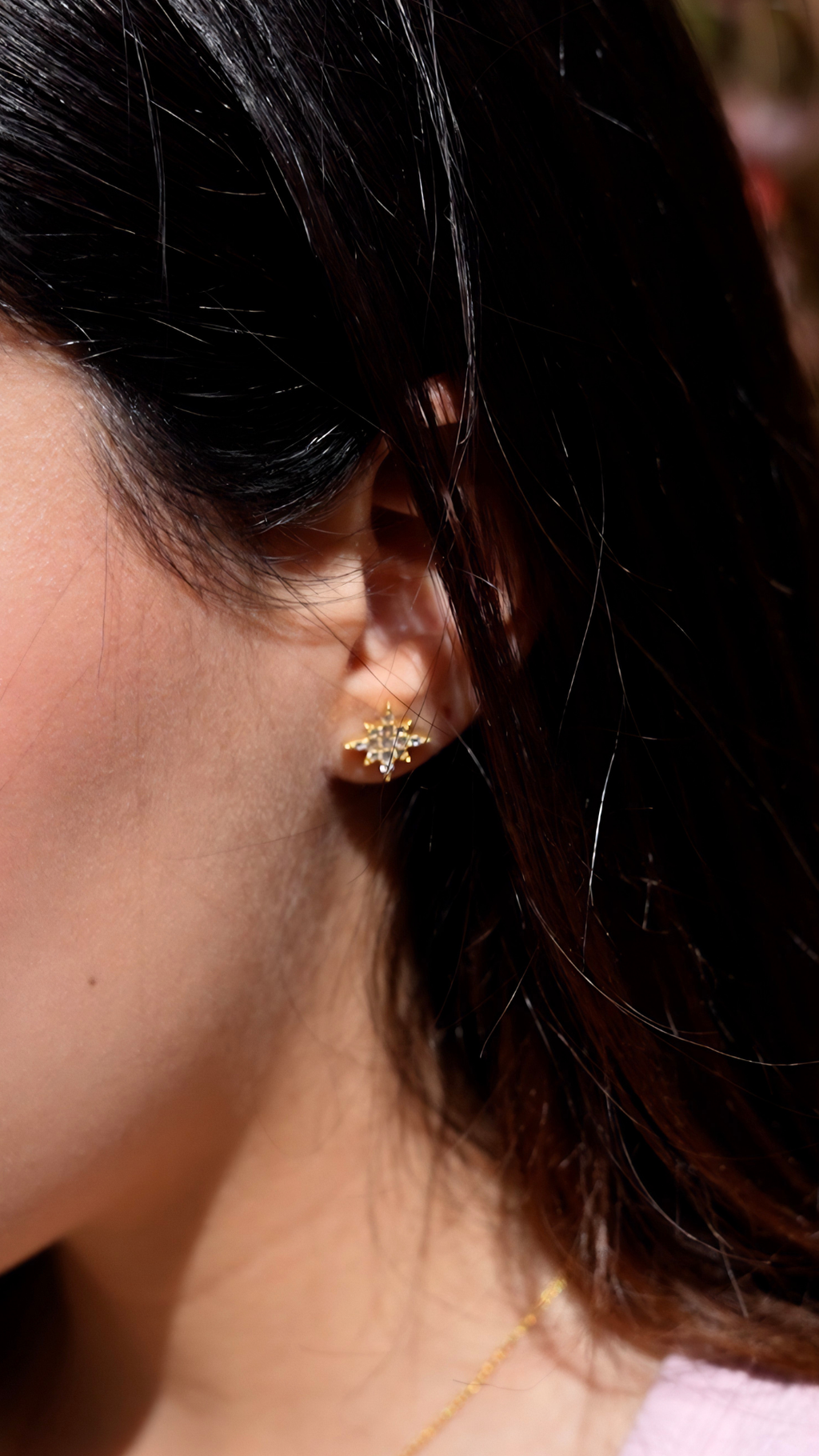 Star silver earrings gold plated with zircon stones