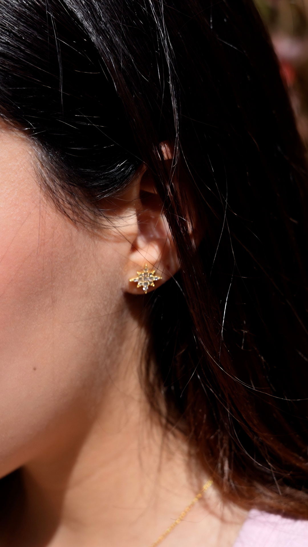 Star silver earrings gold plated with zircon stones
