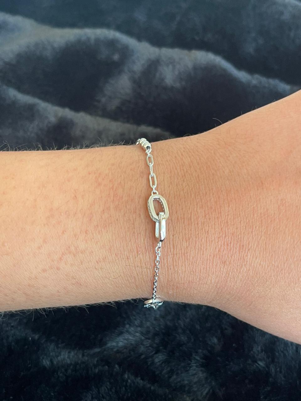 Two connected chains with multiple sides of small connected chains silver bracelet