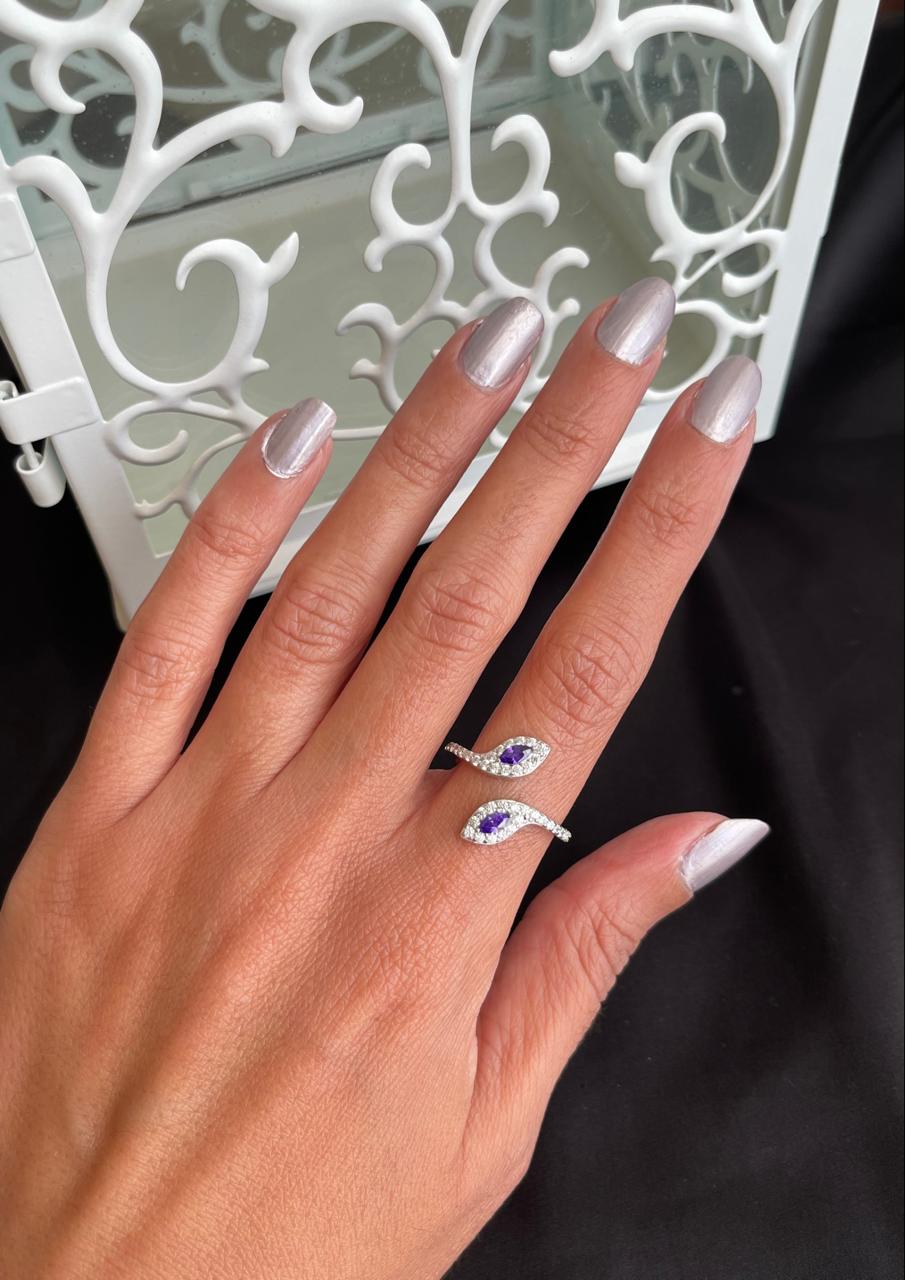 Two oval purple stones silver ring free size