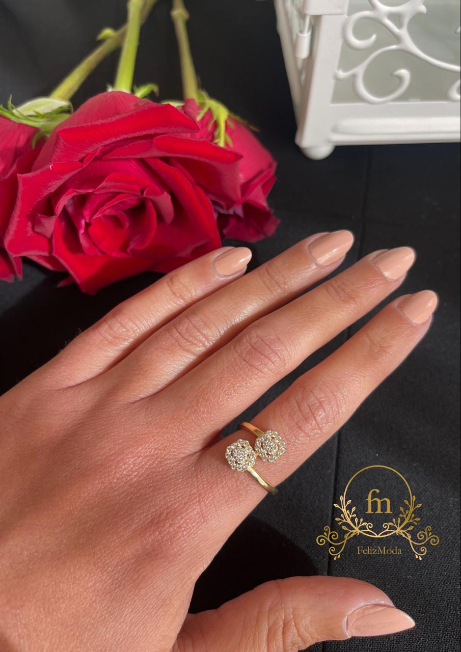 Two square stones silver ring zircon stones gold plated