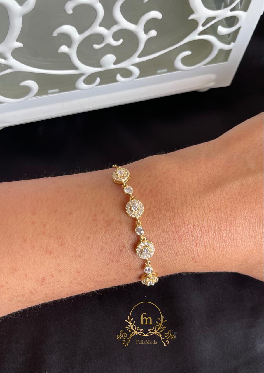 Four round stones silver bracelet gold plated