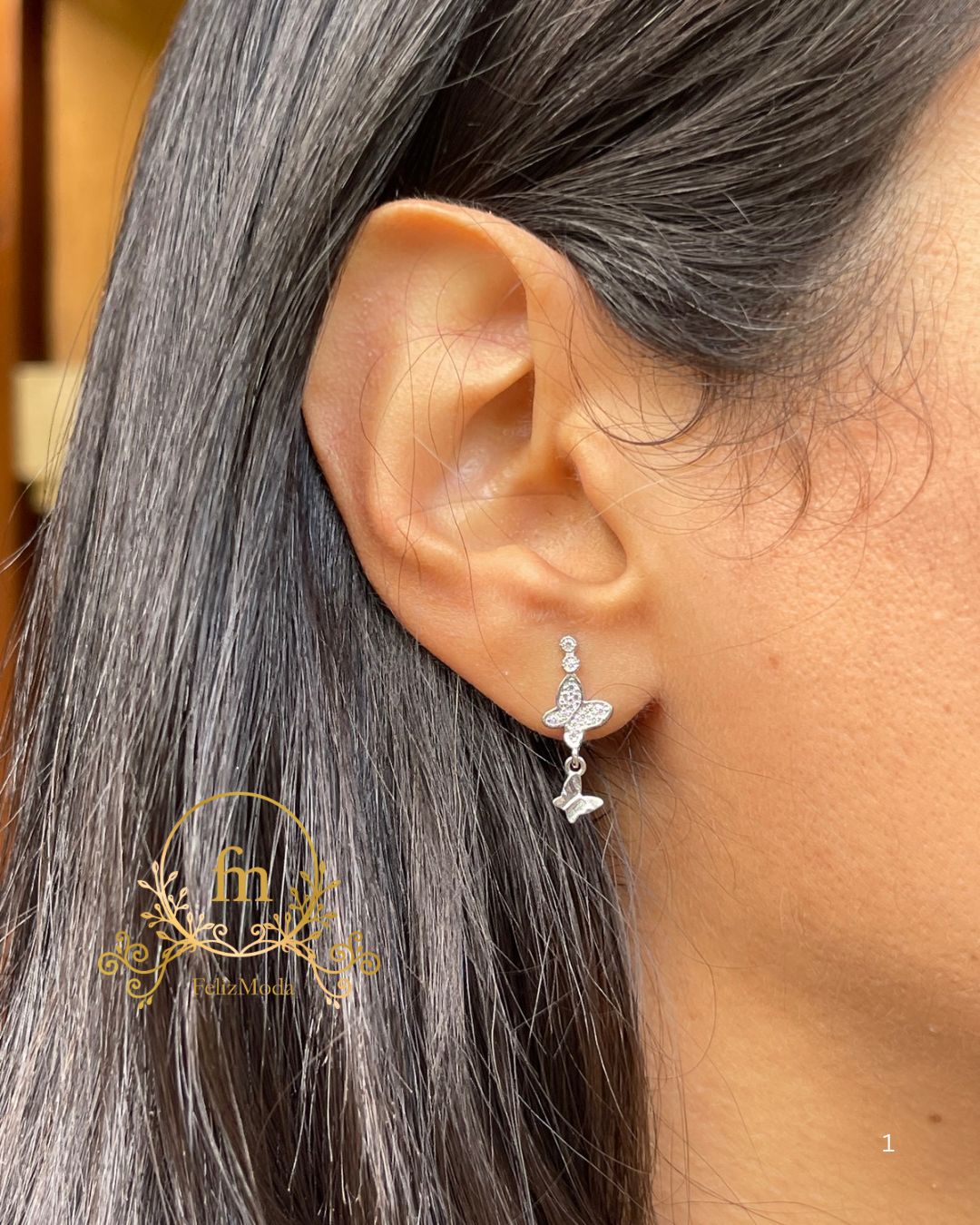 Two dangling butterflies silver earrings